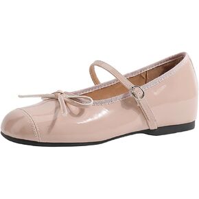 Women'S Leather Bow Square Toe flats Casual Mary Jane, Comfortable Soft Sole Adjustable Dress Walking Shoes,Suitable for Casual Walking Work
