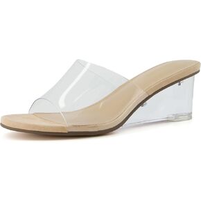 CUSHIONAIRE Women's Gloss Lucite Wedge heel mule sandals +Memory Foam, Wide Widths Available