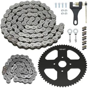 420 Chain + Mini Bike Sprocket 60T Kit for Coleman CT200U BT200X CT200U-EX Baja Warrior Massimo TrailMaster MB200 Axis M200 Predator 212 196cc 200cc 6.5hp Powersports Parts 90 Links + 42 Links