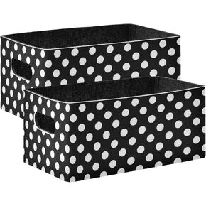 linqin Big Polka Dot Black White Collapsible Storage Bins Baskets, 2 Pack Foldable Felt Fabric Organizer Decorative Cube Box for Nursery Home Shelves Closet
