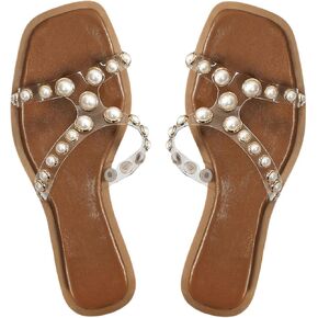Verdusa Women's Pearl Clear Sandals Cut Out Transparent Slide Sandals