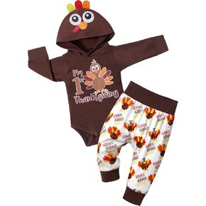 DONWEN بيبي بوي عيد الشكر الزي طويل الأكمام بلدي 1st عيد الشكر هوديي رومبير + تركيا السراويل 2 قطعة مجموعة الملابس in Kuwait