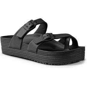 CAMVAVSR Women Platform Sandals with Double Strap Adjustable Buckles Comfortable Lightweight Summer Walking Slides Chunky Cushioned Beach Shoes