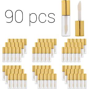 Case of 90 packs, Empty Plastic Clear Lip Gloss Tubes Lip Balm Bottle Container Black Transparent 1.2ML Makeup Tool for Women (90 pcs, Black)