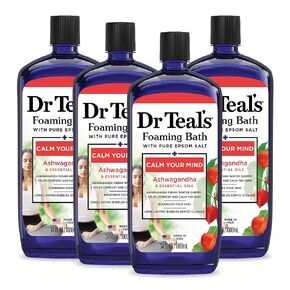 Dr Teal's Foaming Bath with Pure Epsom Salt, Ashwagandha, 34 fl oz (Pack of 4) (Packaging May Vary)