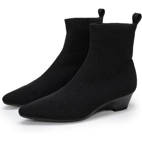 youngshow Women’s Booties Comfortable Knitted Low Heel Boots For Women Ankle Booties Pointed Toe Slip On Fall Winter Ladies Dress Shoes