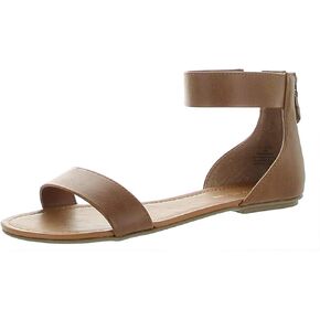 Sun + Stone Womens Keley Faux Leather Flat Sandals Brown 9.5 Medium (B,M)