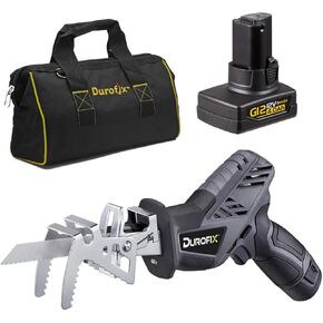 Durofix RJ1217 G12 Series 12V Cordless Mini Reciprocating Saw Kit w/ 2 Batteries & Charger, 6-Interchangeable Saw Blades & Canvas Bag