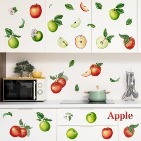 Apple Fruit Wall Decals, Apple Wall Decor Stickers, Set of Red Apples with Leaves and Slices, Botanical, Hand Drawn Design, Peel and Stick, for Walls, Scrapbooking