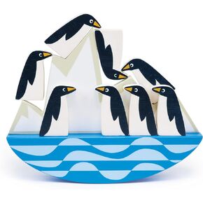 Mentari Toys - Balancing Penguins - 9pc Wooden Stacking Toy for Toddlers - Animal Balancing Activity Toy on Rocking Iceberg - Boost Fine Motor Skills and Dexterity - Age 2+
