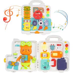 Toddler Busy Board Toys with Light Sound Montessori Sensory Travel Toys Kids Fine Motor Skill Learning Activity Board Early Educational Toy Motor Skills Developmental Toy Birthday Gift for Boy Girl