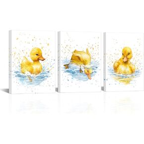 Derkymo Yellow Duck Canvas Wall Art Abstract Animal Picture Baby Duck in the Water Picture Print