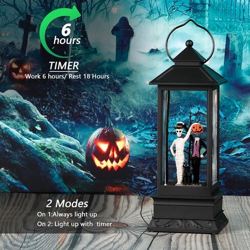 Fall Snow Globes, Blue Truck Pumpkin and Gnome Scene Snow Globes, Glittering Lantern with Timer, Snow Globe Lantern USB or Battery Powered for Fall Festival Thanksgiving Day Decor in Saudi Arabia