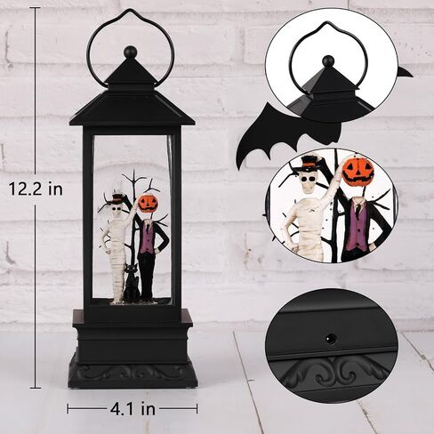 Fall Snow Globes, Blue Truck Pumpkin and Gnome Scene Snow Globes, Glittering Lantern with Timer, Snow Globe Lantern USB or Battery Powered for Fall Festival Thanksgiving Day Decor in Saudi Arabia