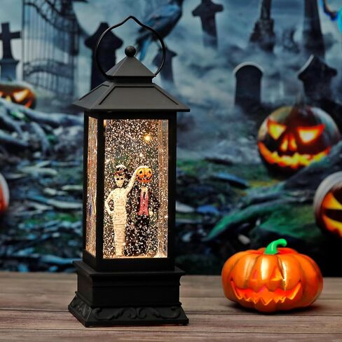 Fall Snow Globes, Blue Truck Pumpkin and Gnome Scene Snow Globes, Glittering Lantern with Timer, Snow Globe Lantern USB or Battery Powered for Fall Festival Thanksgiving Day Decor in Saudi Arabia