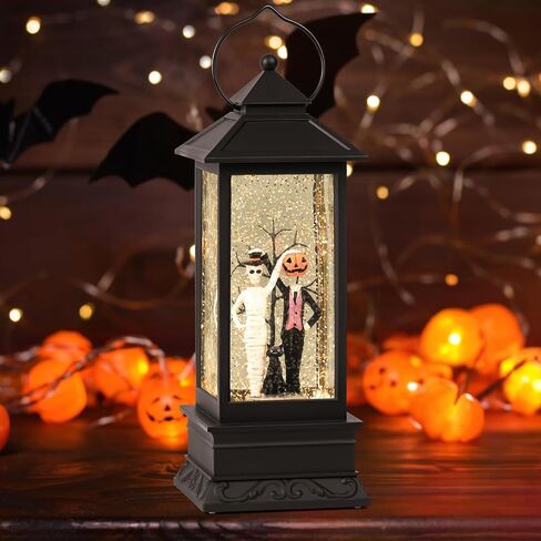 Fall Snow Globes, Blue Truck Pumpkin and Gnome Scene Snow Globes, Glittering Lantern with Timer, Snow Globe Lantern USB or Battery Powered for Fall Festival Thanksgiving Day Decor in Saudi Arabia