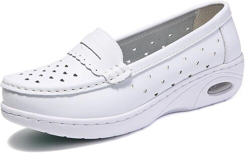 Women's Air-Cushion Orthopedic Slip-On Nurse Shoes Fashion Round-Toe Wedge Heel Thick-Soled Comfortable Arch Support Walking Loafers in Kuwait