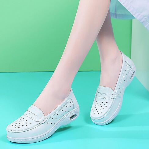 Women's Air-Cushion Orthopedic Slip-On Nurse Shoes Fashion Round-Toe Wedge Heel Thick-Soled Comfortable Arch Support Walking Loafers in Saudi Arabia