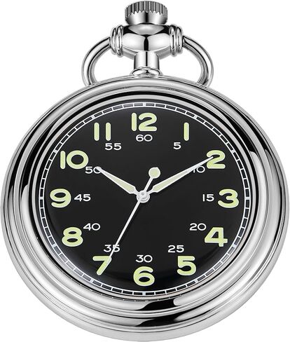 Uncovered Gold Black Mechanical Pocket Watch, Arabic Numeral Dial Men's Mechanical Pocket Watch, Mechanical Pocket Watch Thin Back Cover and Chain in Kuwait