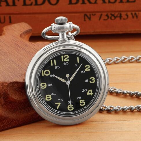 Uncovered Gold Black Mechanical Pocket Watch, Arabic Numeral Dial Men's Mechanical Pocket Watch, Mechanical Pocket Watch Thin Back Cover and Chain in Kuwait