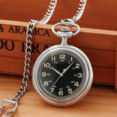 Uncovered Gold Black Mechanical Pocket Watch, Arabic Numeral Dial Men's Mechanical Pocket Watch, Mechanical Pocket Watch Thin Back Cover and Chain in Kuwait