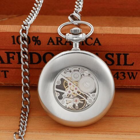 Uncovered Gold Black Mechanical Pocket Watch, Arabic Numeral Dial Men's Mechanical Pocket Watch, Mechanical Pocket Watch Thin Back Cover and Chain in Kuwait