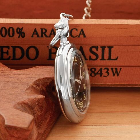 Uncovered Gold Black Mechanical Pocket Watch, Arabic Numeral Dial Men's Mechanical Pocket Watch, Mechanical Pocket Watch Thin Back Cover and Chain in Kuwait