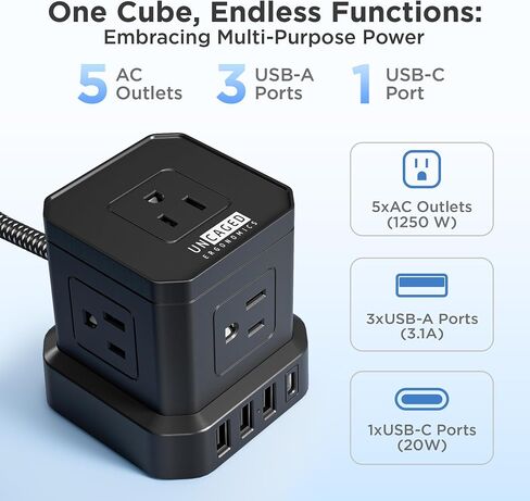 Wireless Charger Cube Power Strip with USB Ports, Power Strips with Surge Protection, 10ft Extension Cord with Multiple Outlets, 4 AC Plugs + 3 USB + 1 USB-C Fast Charging, Mountable On/Off Switch in Saudi Arabia