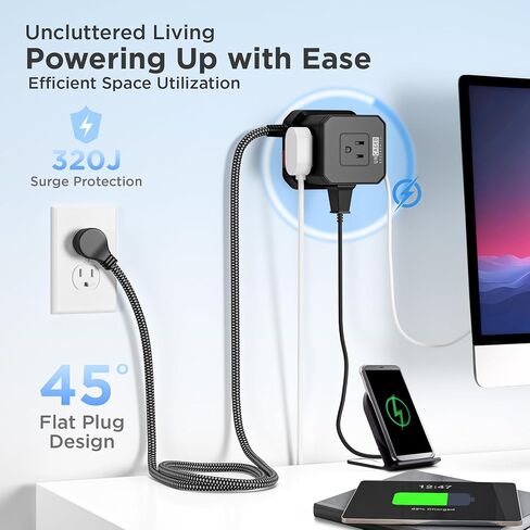 Wireless Charger Cube Power Strip with USB Ports, Power Strips with Surge Protection, 10ft Extension Cord with Multiple Outlets, 4 AC Plugs + 3 USB + 1 USB-C Fast Charging, Mountable On/Off Switch in Saudi Arabia