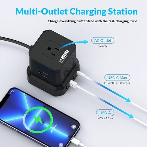 Wireless Charger Cube Power Strip with USB Ports, Power Strips with Surge Protection, 10ft Extension Cord with Multiple Outlets, 4 AC Plugs + 3 USB + 1 USB-C Fast Charging, Mountable On/Off Switch in Saudi Arabia