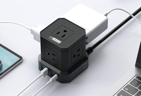 Wireless Charger Cube Power Strip with USB Ports, Power Strips with Surge Protection, 10ft Extension Cord with Multiple Outlets, 4 AC Plugs + 3 USB + 1 USB-C Fast Charging, Mountable On/Off Switch in Saudi Arabia
