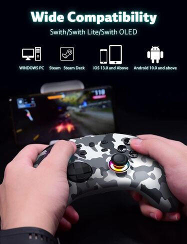 SIMGAL Wireless Switch Gamepad Controller, Universal Compatibility for Switch/Switch Lite/Switch OLED, Windows PC, iOS 13.4 and above, with RGB, Motion Control, Vibration and Turbo (Camo) in Saudi Arabia