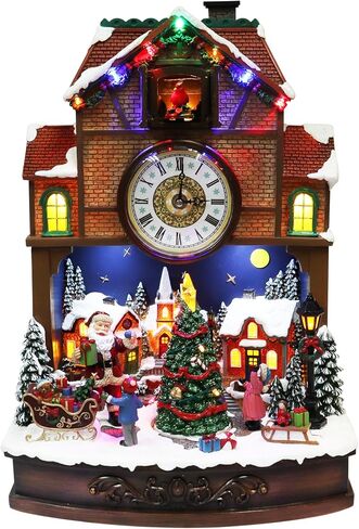 MOMENTS IN TIME 17.1" H Christmas Decor Cuckoo Clock with Christmas Village Scene, with LED Lights, Christmas Music, and Animation - Power Adapter (included) in Kuwait