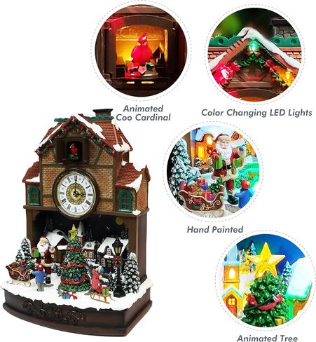 MOMENTS IN TIME 17.1" H Christmas Decor Cuckoo Clock with Christmas Village Scene, with LED Lights, Christmas Music, and Animation - Power Adapter (included) in Kuwait