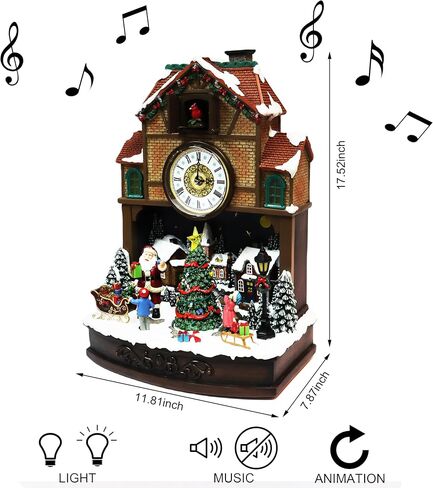 MOMENTS IN TIME 17.1" H Christmas Decor Cuckoo Clock with Christmas Village Scene, with LED Lights, Christmas Music, and Animation - Power Adapter (included) in Kuwait