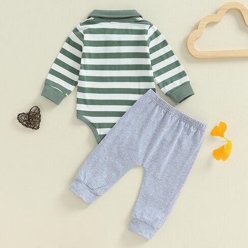 Newborn Baby Boy Fall Winter Clothes Striped Long Sleeve Button Pocket Romper Patch Pants Coming Home Outfit in Saudi Arabia