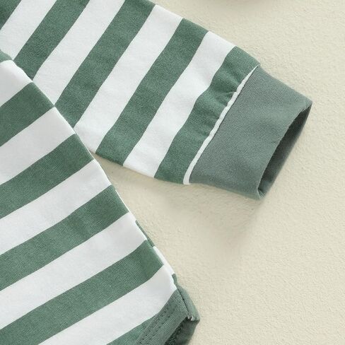 Newborn Baby Boy Fall Winter Clothes Striped Long Sleeve Button Pocket Romper Patch Pants Coming Home Outfit in Saudi Arabia