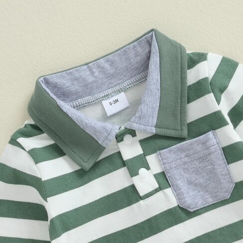 Newborn Baby Boy Fall Winter Clothes Striped Long Sleeve Button Pocket Romper Patch Pants Coming Home Outfit in Saudi Arabia