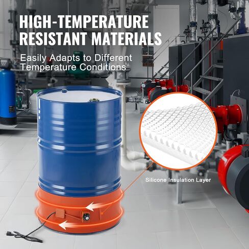 VEVOR Metal Drum Heater, 1200 Watt 5 inch Width, Pail Heating Band for 55 Gallon Barrel, 86-302℉ Adjustable Thermostat, High Efficiency Silicone Grease Keg Heater, UL/FCC Listed Orange in Saudi Arabia