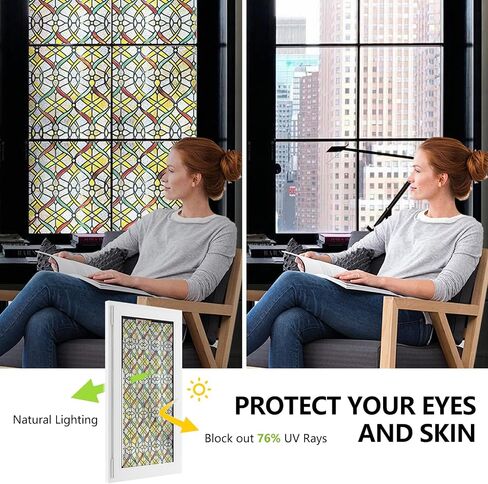 3D Stained Glass Window Film, Decorative Window Privacy Film for Bathroom,Front Door,Home, Sun Blocking Heat Control,Static Cling, Genes 17.5inch x 47.24inch in Saudi Arabia
