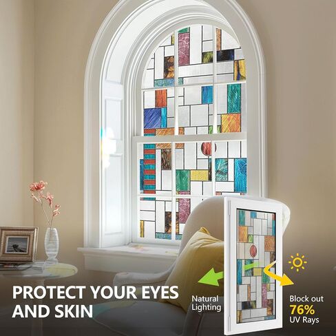 3D Stained Glass Window Film, Decorative Window Privacy Film for Bathroom,Front Door,Home, Sun Blocking Heat Control,Static Cling, Genes 17.5inch x 47.24inch in Saudi Arabia