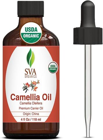 SVA ORGANICS Camellia Oil Organic USDA 4 Oz Pure Natural Cold Pressed Carrier Oil for Skin Care, Hair, Face Cleanser, Shampoo in Saudi Arabia