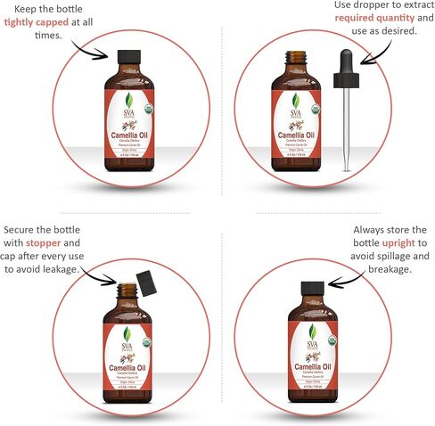 SVA ORGANICS Camellia Oil Organic USDA 4 Oz Pure Natural Cold Pressed Carrier Oil for Skin Care, Hair, Face Cleanser, Shampoo in Saudi Arabia