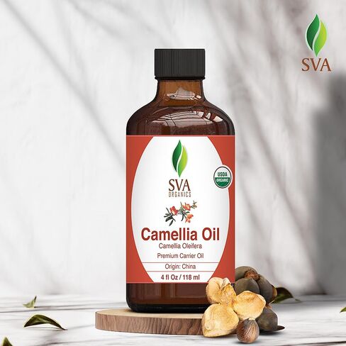 SVA ORGANICS Camellia Oil Organic USDA 4 Oz Pure Natural Cold Pressed Carrier Oil for Skin Care, Hair, Face Cleanser, Shampoo in Saudi Arabia