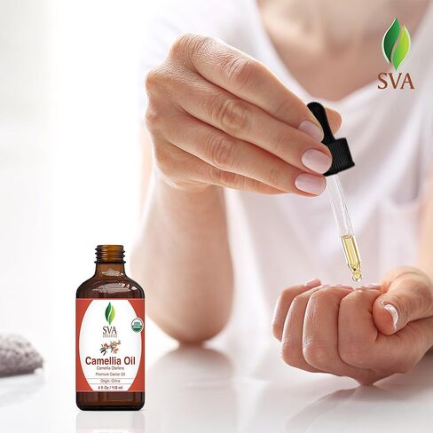 SVA ORGANICS Camellia Oil Organic USDA 4 Oz Pure Natural Cold Pressed Carrier Oil for Skin Care, Hair, Face Cleanser, Shampoo in Saudi Arabia