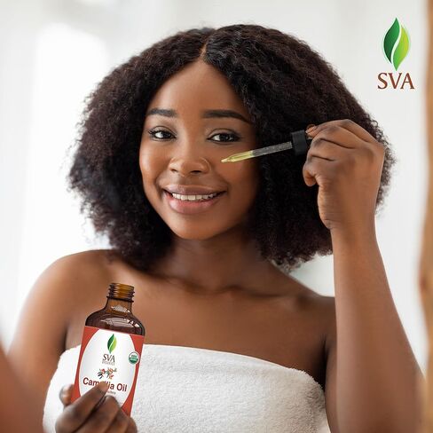SVA ORGANICS Camellia Oil Organic USDA 4 Oz Pure Natural Cold Pressed Carrier Oil for Skin Care, Hair, Face Cleanser, Shampoo in Saudi Arabia
