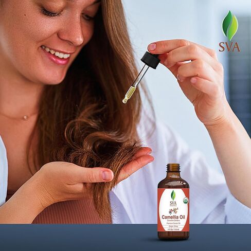 SVA ORGANICS Camellia Oil Organic USDA 4 Oz Pure Natural Cold Pressed Carrier Oil for Skin Care, Hair, Face Cleanser, Shampoo in Saudi Arabia