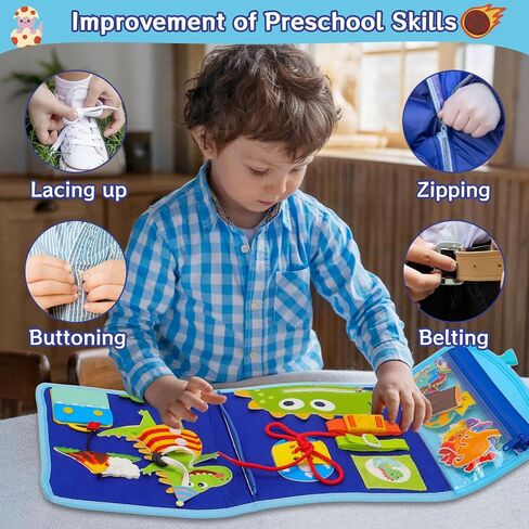 Busy Book Backpack for Toddlers 1-3, Montessorii Sensory Toys for Boy & Girl, Educational Activity Board Book for Baby Kids Travel Gift (Dinosaur, Large) in Saudi Arabia