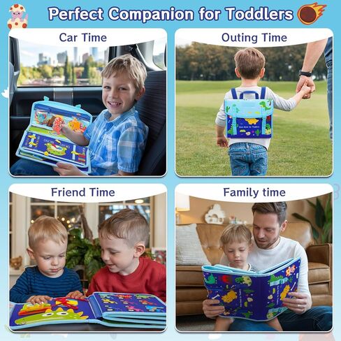 Busy Book Backpack for Toddlers 1-3, Montessorii Sensory Toys for Boy & Girl, Educational Activity Board Book for Baby Kids Travel Gift (Dinosaur, Large) in Saudi Arabia
