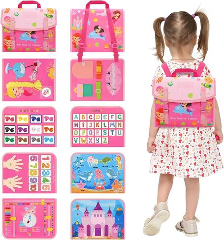 Busy Book Backpack for Toddlers 1-3, Montessorii Sensory Toys for Boy & Girl, Educational Activity Board Book for Baby Kids Travel Gift (Dinosaur, Large) in Saudi Arabia
